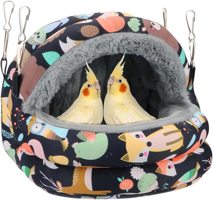 Bird Nest House Winter Warm Bird Bed Hanging Hammock Snuggle Hut for Parakeets Budgies Cockatiels Conures Quaker Parrot (Medium, Black)