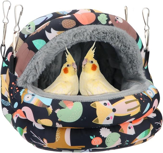 Bird Nest House Winter Warm Bird Bed Hanging Hammock Snuggle Hut for Parakeets Budgies Cockatiels Conures Quaker Parrot (Medium, Black)