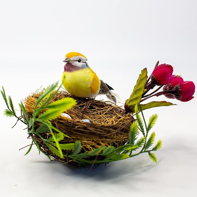 Berfutall-Easter Artificial Nest Natural Bird Nest Kit Includes Artificial Twig Nest, Fake Foam Feather Birds, Foam Eggs Ornaments for Crafts Home Party Decor