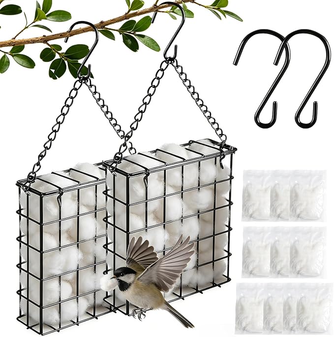 Bird Nesting Material Holder, Handmade Fiber Bird Nesting Material, Refillable Bird Shelter, Outdoor Bird Nesting and Resting Spot, Gift for Animal and Bird Enthusiasts (2 Set)