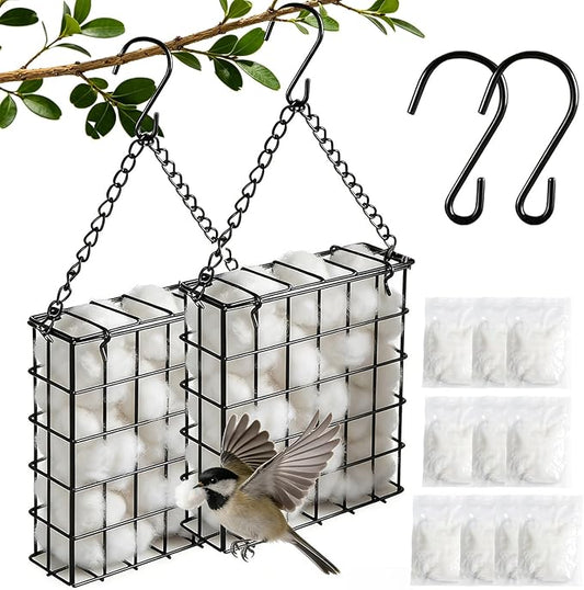 Bird Nesting Material Holder, Handmade Fiber Bird Nesting Material, Refillable Bird Shelter, Outdoor Bird Nesting and Resting Spot, Gift for Animal and Bird Enthusiasts (2 Set)