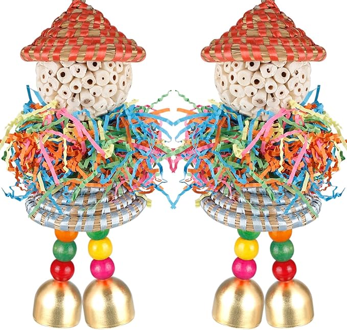 BBjinronjy 2PCS Bird Toys Parrot Foraging Shredder Hanging Toys Sola Balls with Bell for Small Parrots Parakeets Cockatiel Conures Love Birds Budgie Cage Toy