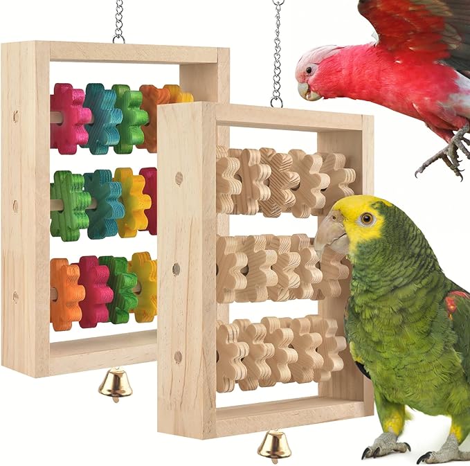 DBNESS 2Pcs Bird Toys for Parrots, Hanging Parrot Chew Toy, Natural Wooden Chewing Puzzle Training Blocks Intellectual Development for Parakeets Cokatiels Cockatoo African Grey Amazon Macaw