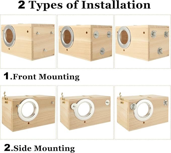 QTLCOHD 2 Pack Parakeet Nesting Box, Natural Wood Breeding Box with Transparent Acrylic Window, Bird Nesting Box for Parakeets, Lovebird, Cockatiels, Conure