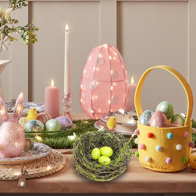Small Faux Bird Nest with Eggs, Artificial Birds Nest with Eggs Artificial Rattan Nest for Crafts, Spring/Easter Centerpiece Home Party Easter Decoration