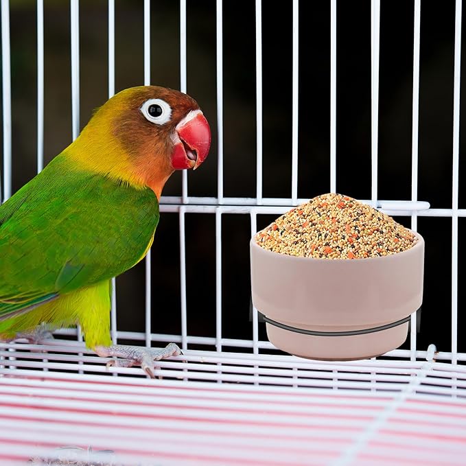 5 Oz Bird Cage Feeder, Detachable Hanging Ceramic Bird Bowls for Cage Prevent Tipping and Movement, Small Animal Bowls for Hamsters, Parrots, Squirrels, Rabbit (White-A)