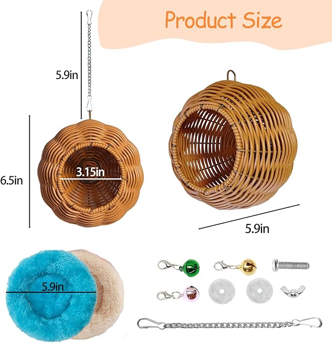Bird Nest, Warm Bird Bed for Cage Parrot Nesting House Hanging Parakeet Cage Accessories for Lovebird, Canary, Budgie, Finch, Hamster (Single-Hole Style)