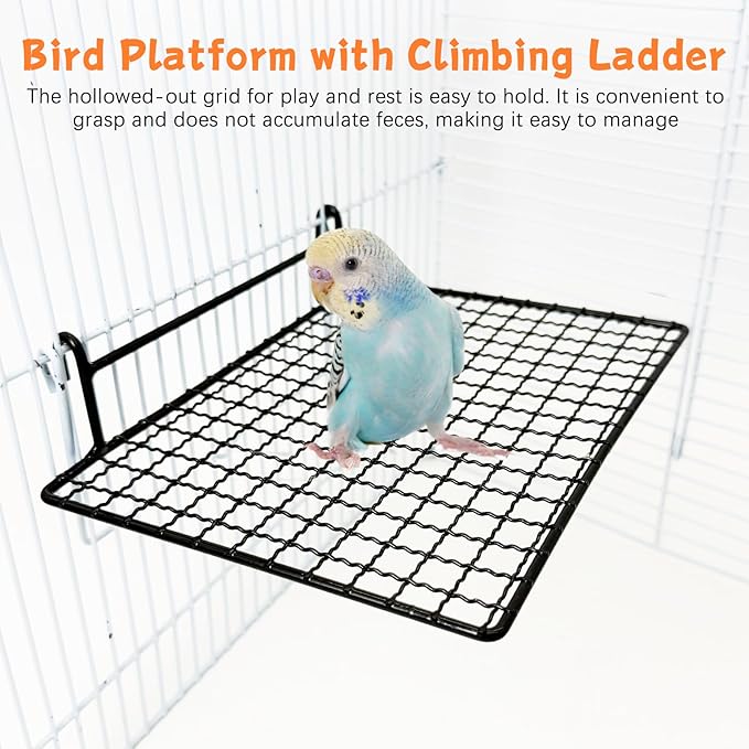 BNOSDM Stainless Steel Grid Platform for Parakeet 4 PCS Bird Perches Platform Parrot Stand with Climbing Ladder Bird Cage Accessories for Small to Large Bird (XL)