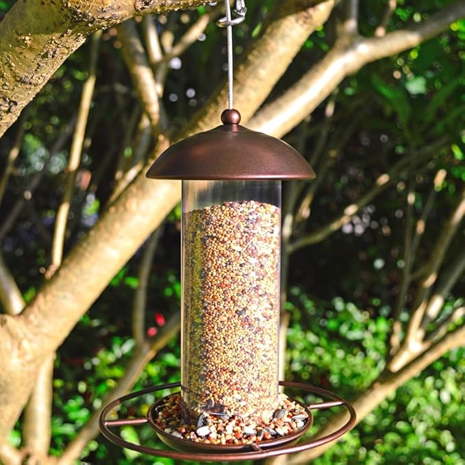 2 Pack Metal Wide Bird Feeders - Hanging Outdoor Bird Feeder with 1.6lbs Capacity, Strong Wire Lanyard for Garden Yard Decoration (YD-2)