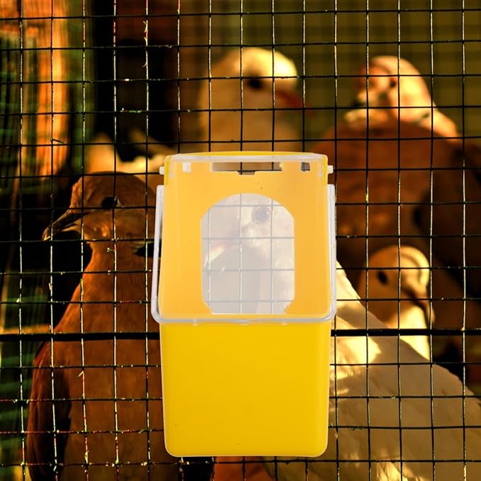 Hanging Pigeon Feeder with Lid – 5.51 x 3.34 x 3.14 in Plastic Food & Water Dispenser, Space-Saving Cage Mount, No-Waste Feeding for Pigeons, Doves, Quail, Cockatiels
