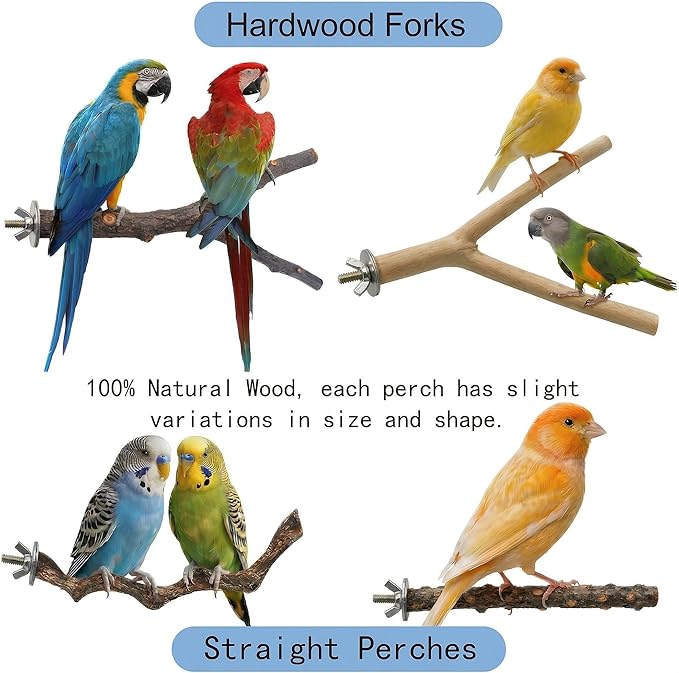 8PCS Natural Bird Perches for Cage, Parakeet Perches Set, Birds Toys, Natural Wood Perch for Small Birds Cages, Bird Cage Accessories, Parrot Stand for Cockatiels,Conure,Lovebird, Budgie Toys
