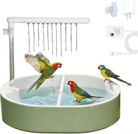 Bird Shower Parakeet Bath for Cage with Adjustable Water Flow Control Valve, Parrot Shower Bath for Budgies with Plug, Automatic Circulating Water Fountain for Pet Bird, Cockatiel, Conure (withe pipe)