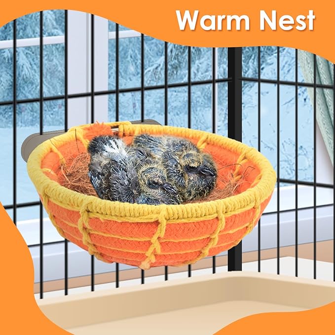 KATUMO Bird Nest, 5.3in Parrot Breeding Nest Bed with Natural Coconut Fiber Bedding for Budgie, Parakeet, Cockatiel, Conure, Lovebird, Canary, Finch, Small Birds