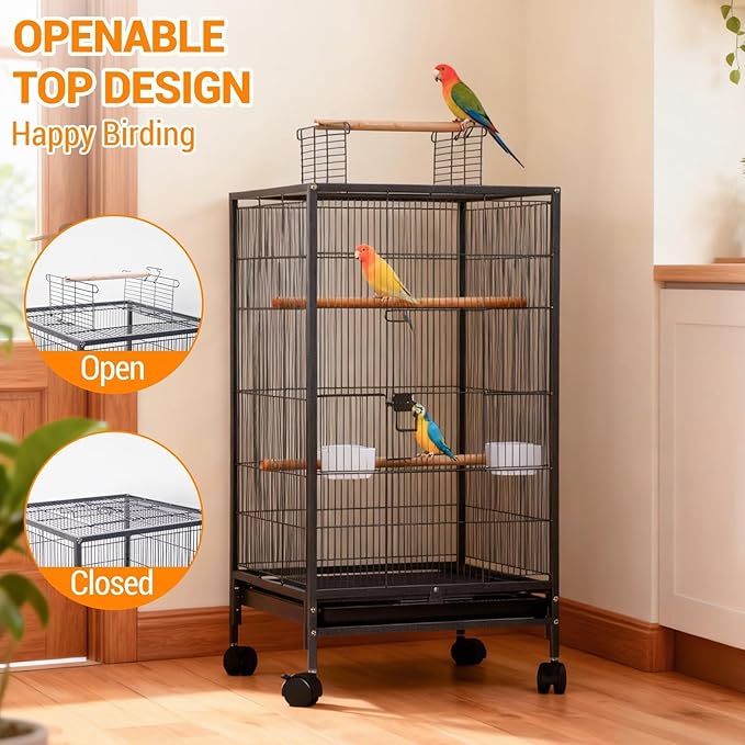 GarveeHome Small Bird Cage with Wheels, Parakeet Cage, Bird Carrier for Parakeets, Canaries, Lovebirds, Small Quaker, Cockatiels, Budgie, Green Cheek (40in)