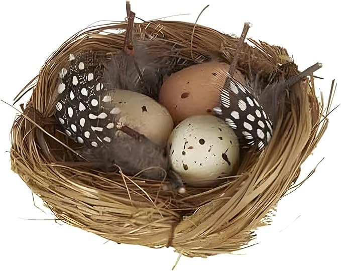 The Bridge Collection Faux Decorative Bird's Egg Nest - Cute Bird Nest with Eggs Tabletop Decoration for Spring, Summer, Everyday Home Decor (Feathered)
