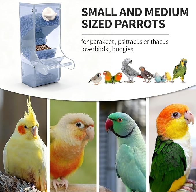 AOTU Automatic Bird Feeder for Cage Crack-Resistant Plastic Parakeet Cage Accessories No Mess Bird Cage Seed Catcher for Small Medium Birds Parrots Cockatiels Parakeets Conures Canaries (Light Blue)