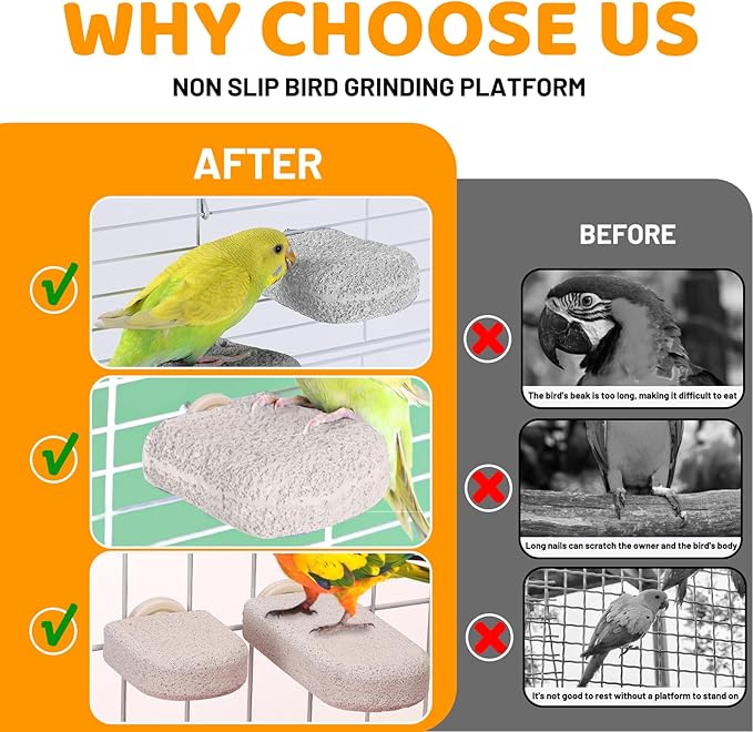 4 Pack Bird Beak Grinding Calcium Stone, Parrot Cage Perch Stand Platform Foot Claws Trimmer, Parrot Teething Stone Toy, Bird Cage Accessories for Parakeet, Hamster, Chinchilla, Small