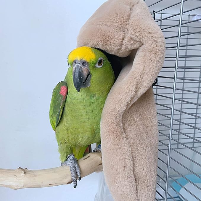 Corner Fleece Bird Blanket,Cuddle Nest Hanging Toy,Bird Comfort Corner Assorted Colors, Parrot Cage Snuggle Hut Warm Bird Nest House Bed Hanging Hammock Toy, for Parakeet Cockatiel Lovebirds Khaki L…