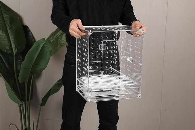 Clear Acrylic Bird Cage for Small Birds, Transparent Display Habitat for Canary, Parakeet - Easy to Clean & Assemble (9x12x15in)