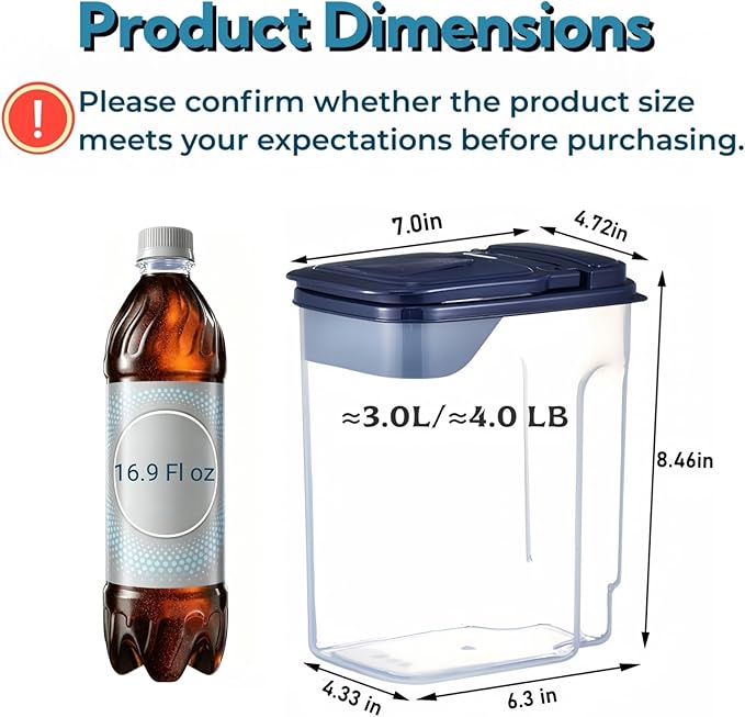 3L/3.2Qt Bird Seed Storage Container,Pet Food Storage Containers with Pour Spout,Cereal Dispenser,Holds up to 3~3.5Lbs-Easy Grip and Fill Bird Feeders-Ideal for Storing Sunflower Seed