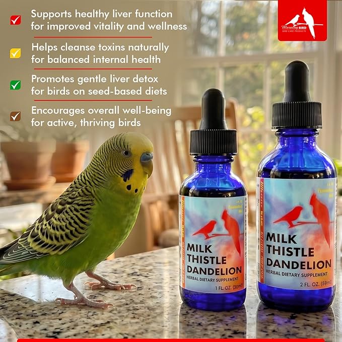 Morning Bird Milk Thistle & Dandelion Extract 2 fl oz – Organic Herbal Supplement for Birds – Supports Liver Health & Natural Detox – Suitable for All Bird Species
