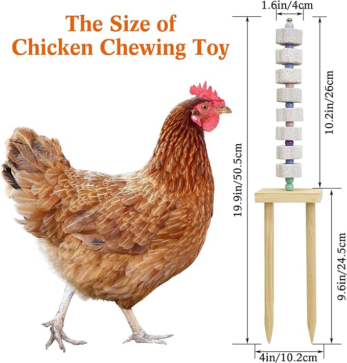 Hamiledyi Chicken Chewing Toy 2 Pack Chicken Coop Accessories with Calcium Stone & Wood Stake Enrichment Toys for Hens, Ducks, Geese, Cockatiel, Parakeet, Parrot, Budgie