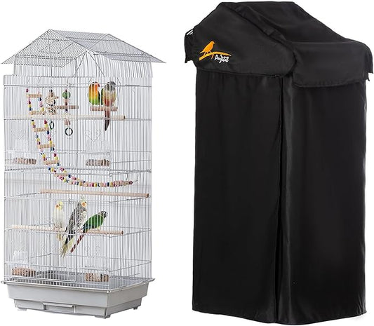 Small Bird Cage Cover(Black) Good Night Black-Out Cover for Birdcage with Roof Top Durable Breathable Washable Material (cage is not Included) (18 * 14 * 40, U-Shaped)