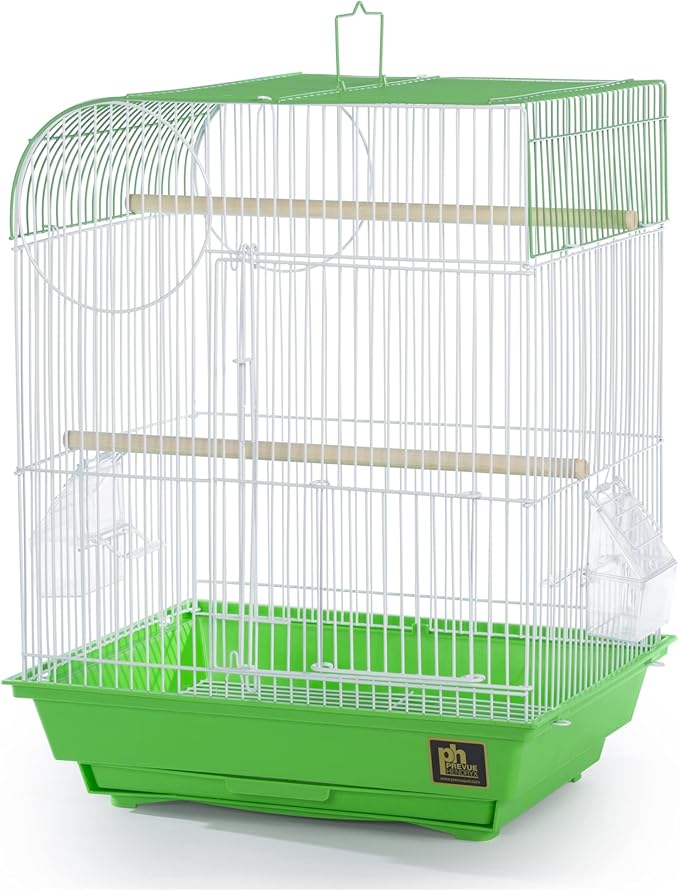 Prevue Pet Products South Beach Flat Top Bird Cage - Ideal for Finches, Canaries, Budgies, and Similarly Sized Birds, Minimal Assembly, Made of Powder-Coated Steel Wire Mesh - Green & White