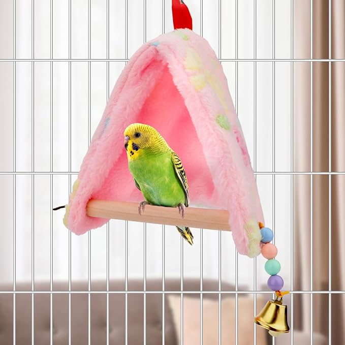 Bird Plush Perch Tent Winter Warm Triangle Hammock Nest Bed for Parrot Budgie Parakeet Cockatiel Lovebird (S)