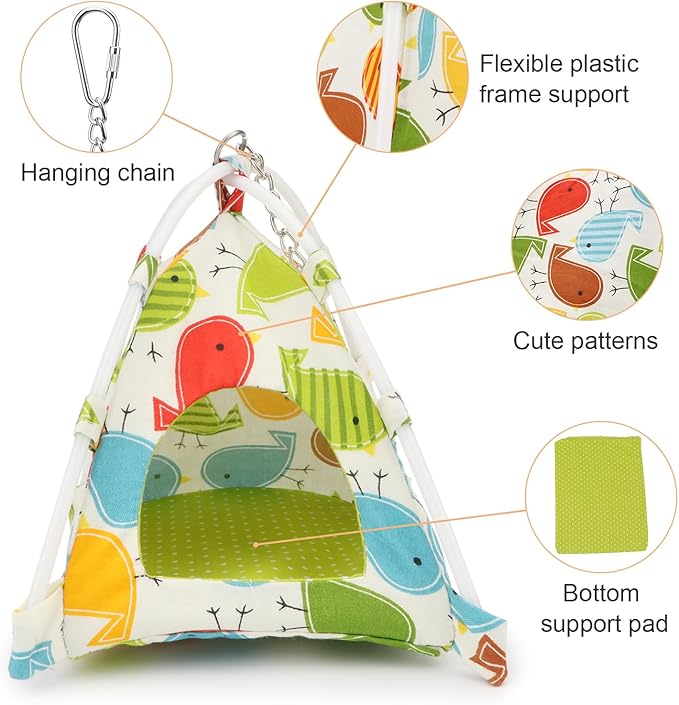 Wontee Bird Nest House Parrot Hanging Tent Snuggle Hut for Parakeets Cockatiels Conures Lovebirds (S)