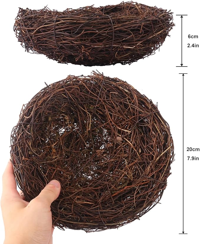 16 PCS 7.87 Inch Artificial Bird Nest for Crafts, Handicraft Rattan Bird's nest, Small Bird Nest, Bird's Nest Decorating Kit for Holiday, Table, Garden, DIY Terrarium Decor