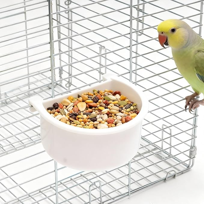 Bird Feeder for Cage, Wooden Food Dish for Small to Medium Birds Parrot, Hanging Plastic Food Water Bowls for Conure, Parakeet, Budgies, Cockatiel, Lovebird