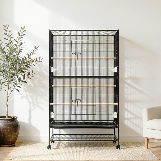 GarveeHome 60" H Large Bird Cage, Bird Cage with Rolling Storage Stands, Feed Bowls, Wide Tall Parakeet Cage for Parrots, Conures, Cockatiel, Cockatoo