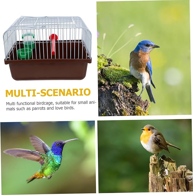 BESPORTBLE Bird Cage with Perch Food Box Portable Small Pet Carrier for Lovebirds Parrots Travel Cage Abs Iron Brown