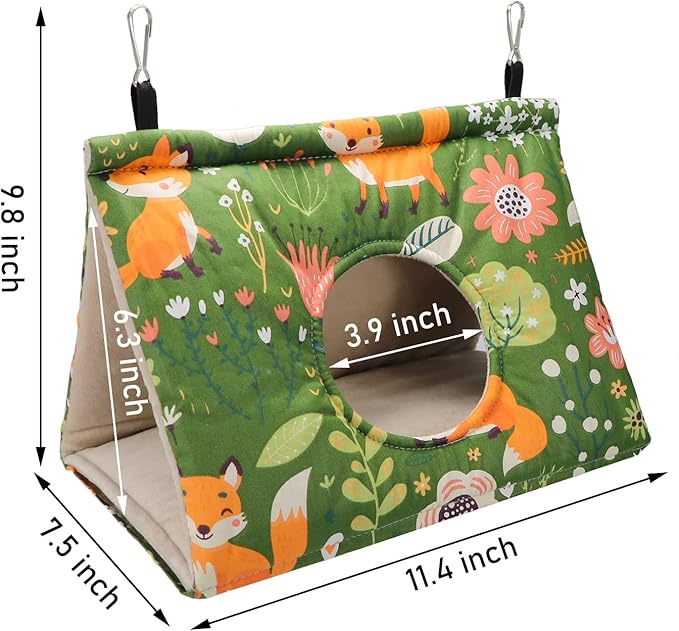 Wontee Bird Nest House Winter Warm Snuggle Hut Bird Bed Hanging Hammock for Parakeets Caique Senegal Quaker Parrots Cockatiels Conures (Large, Green)