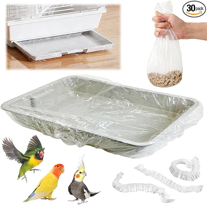 Tfwadmx 30 PCS Disposable Bird Cage Liner Bags 34'' x 22'' Plastic Parakeet Cage Tray Liners Oversized Plastic Tray Covers for Birdcage Parrots Cockatiels