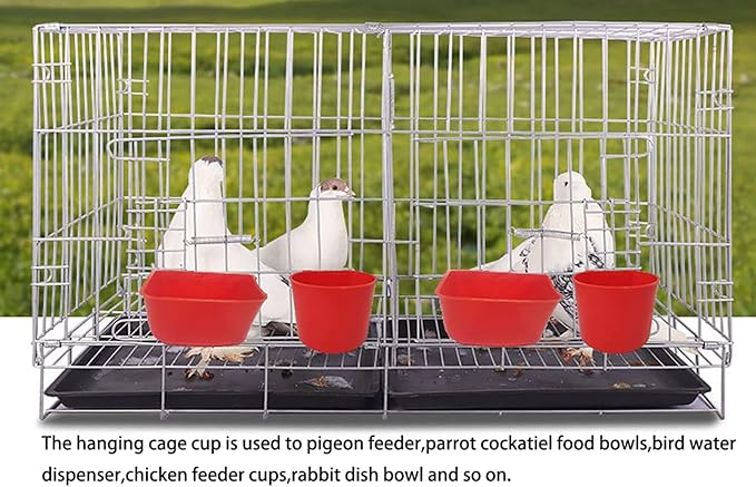 Cage Cups Birds Feeders Seed Bowl Chicken Feeding Watering Dish Rabbit Water Food Hanging Wire Cages Box 8oz Coop Cups for Pet Parrot Parakeet Gamefowl Poultry Pigeon (10PCS Red)