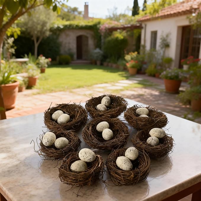 24PCS Small Faux Bird Nest with Eggs for Crafts Handwoven Artificial Rattan Mini Easter Bird Nests Decor for Easter Spring Home Garden Wedding Centerpiece Decorations