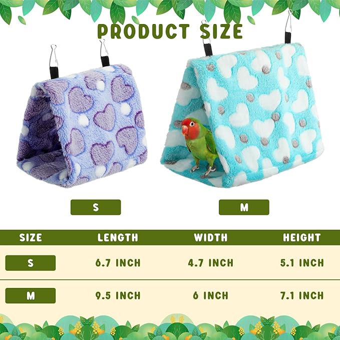 AceOrbit 4 Pcs Winter Warm Bird Nest for Cage Plush Birds Hanging Snuggle Cave 6.7" and 9.5" House Shed Hut Parakeet Sleeping Bed Hammock Fluffy Birds Hideaway Tent for Small Parrot(Lovely,Heart)