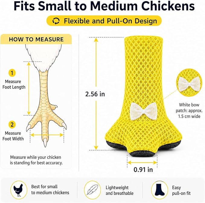 Chicken Boots for Chickens - Breathable Poultry Shoes with Non-Slip Sole for Backyard Chickens (Little Bows)