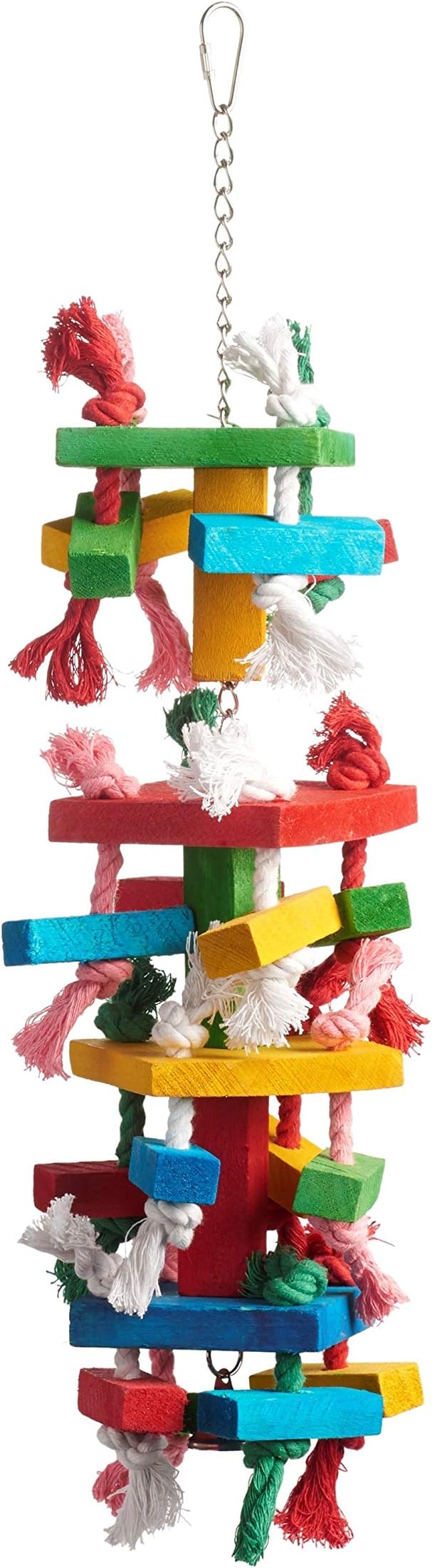 Prevue Pet Products Sound & Movement Bodacious Bites Tower Bird Toy - Hanging Cage Accessories for Medium to Large Birds, with Hardwood & Rope for Beak and Foot Exercise, Mental Stimulation, & Play