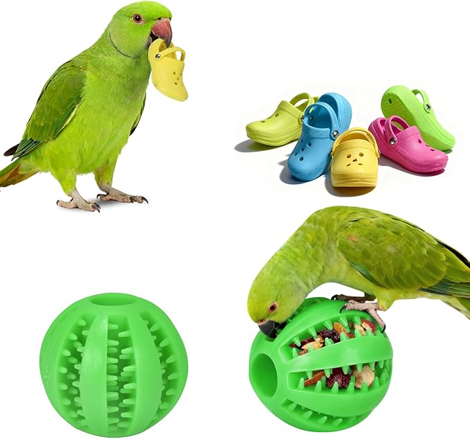 Bird Interactive Toys -1 Mini Ball & 5 Random Color Mini Shoes, Chewable Bird Cage Enrichment Toys for Parakeets Cockatiels Small Birds