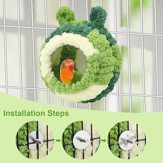 Wontee Bird Nest Bed Breeding House Winter Warm Snuggle Hut for Budgies Parakeets Cockatiels Lovebirds Canaries (Green)