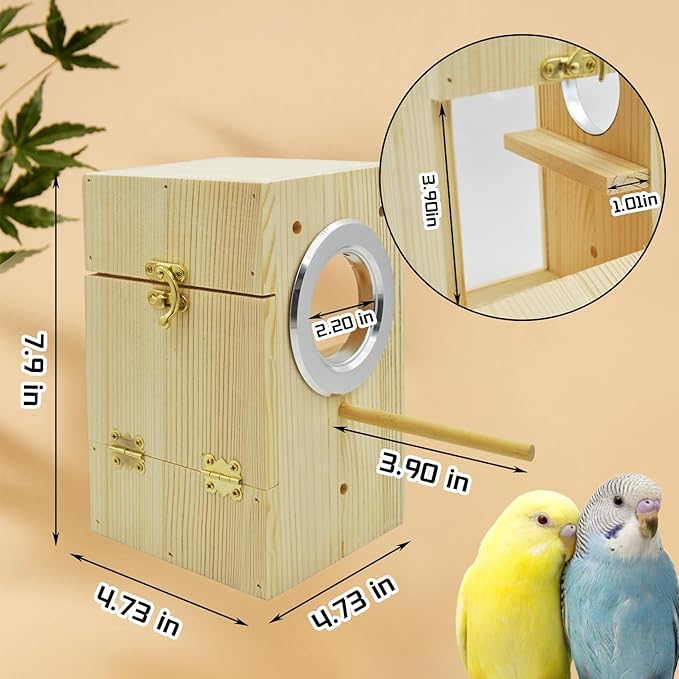 Parakeet Nesting Box,Transparent Bird Nest Boxs Natural Wooden Breeding Box with Coconut Fiber,Birds Cage House with Perch for Canary Budgies Gouldian Finch Cockatiel Conure and Other Small Birds
