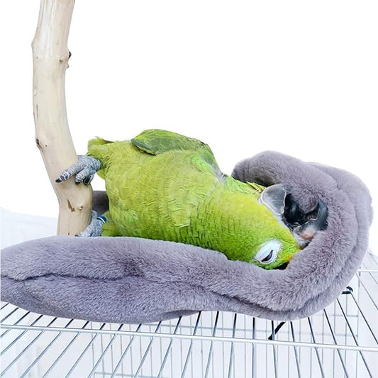 Bird Buddy, Corner Fleece Bird Blanket, Cozy Bird Bed Warmer Parrot House for Cage, Cuddle Nest Hanging Toy for Lovebirds, Parakeet,Gray 15 * 22Cm
