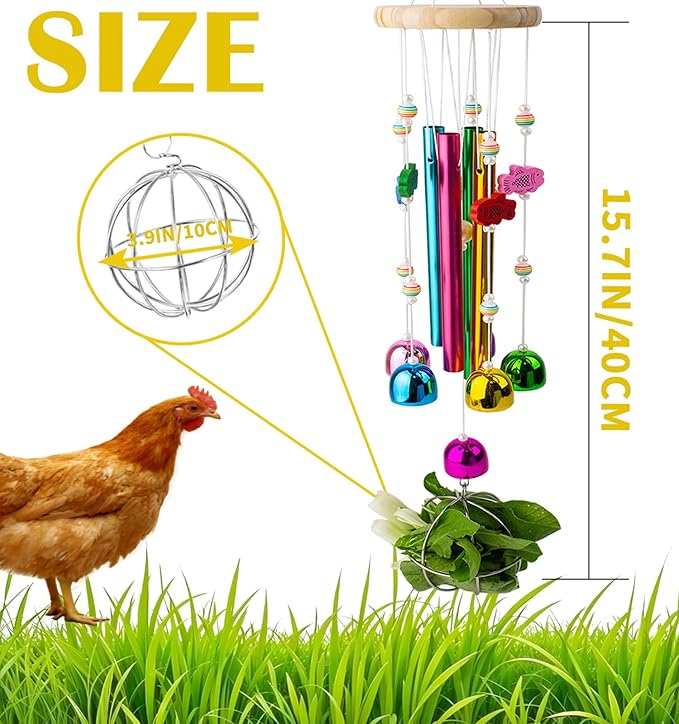 Chicken Toys with Treat Ball for Coop, Chicken Wind Chime Toys for Hens with 5 Metal Bells, Hanging Chickens Coop Pecking Toy for Hens Chicks Poultry