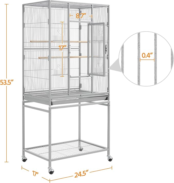 Topeakmart 53.5inch Height Large Bird Cage Extral Space Parrot Cage with Wooden Perch & Stand for Conures Parakeets Budgies, Light Gray