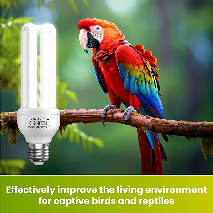 GlowUp 2.4% UVB Bulb for Birds, 20W Compact Fluorescent Light Bulb UVA UVB Light Bulbs E26 for Captive Birds and Reptiles