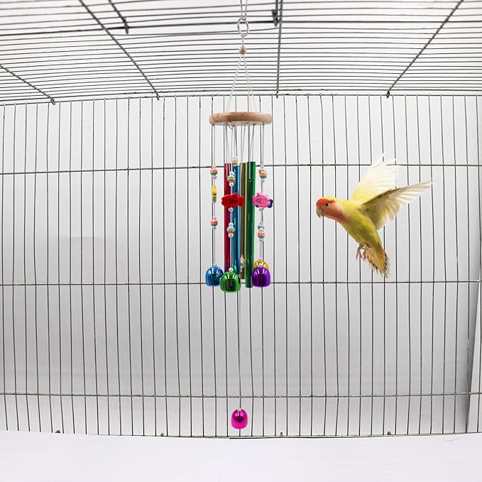 Parakeet Toys with Colorful Bells and Shining Sticks, Bird Cage Accessories Wind Chimes for Chewing, Chew Toys for African Grey, Budgies, Cockatiels, Lovebirds, Conures, Quakers, Small to Medium Birds