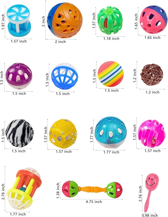 20-Pack Bird Toys for Parakeets, Budgies – Colorful Cage Accessories with Bells & Chewing Fun (1.6'' - 5.5'')